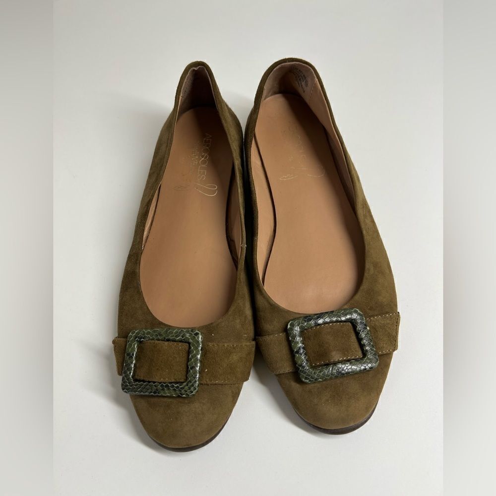Aerosoles Big Bet Suede Ballet Flats, Women's Size 11 W, Green/ Brown NWOT